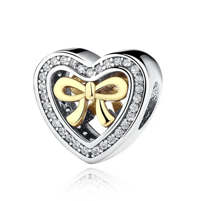 100% Authentic 925 Sterling Silver Heart Shape Charm Beads Fit pandora Charm Bracelet DIY Original Silver Jewelry