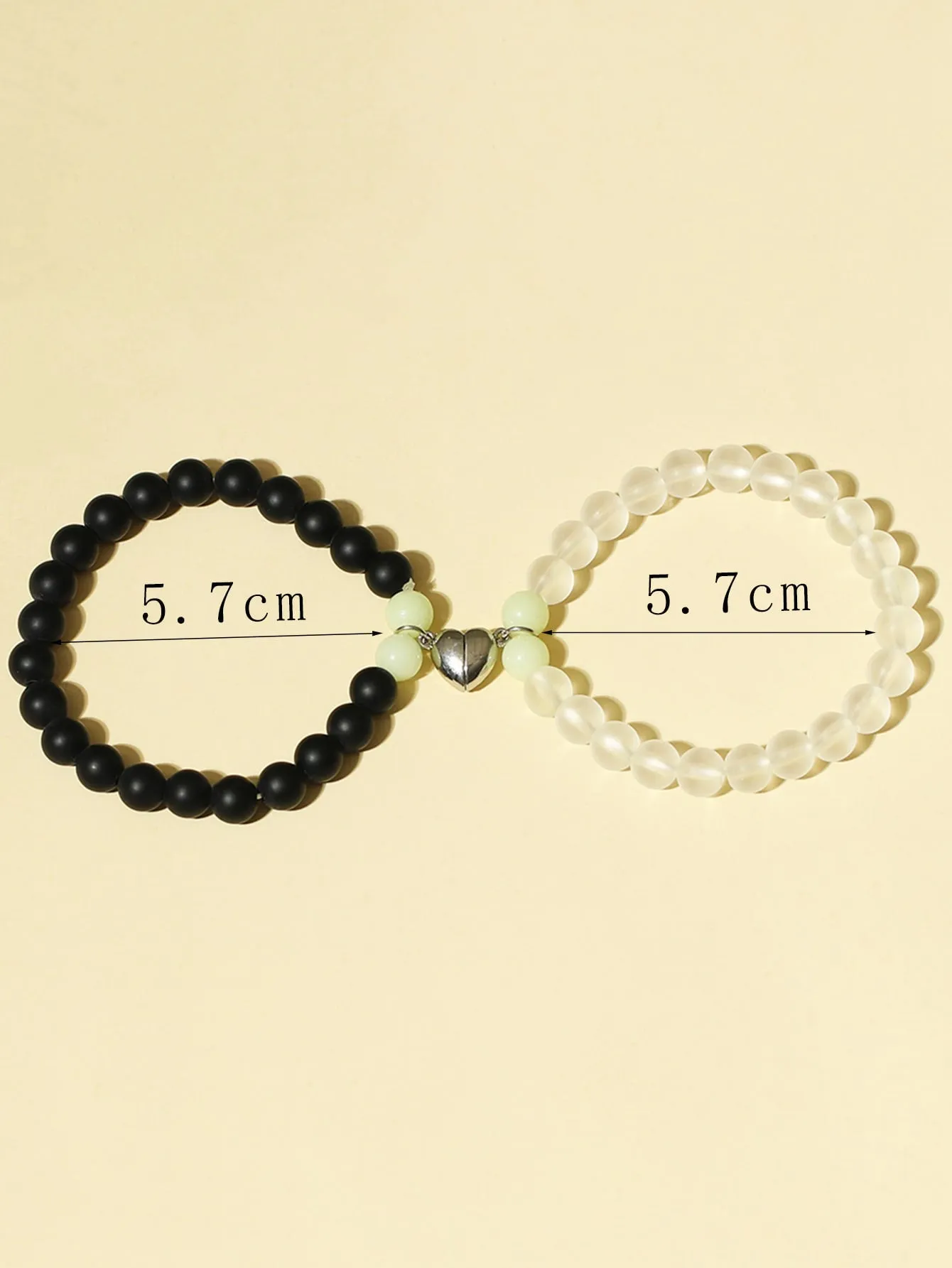 2pcs Couple Glow In The Dark Magnetic Heart Charm Matte Black Clear Bracelet