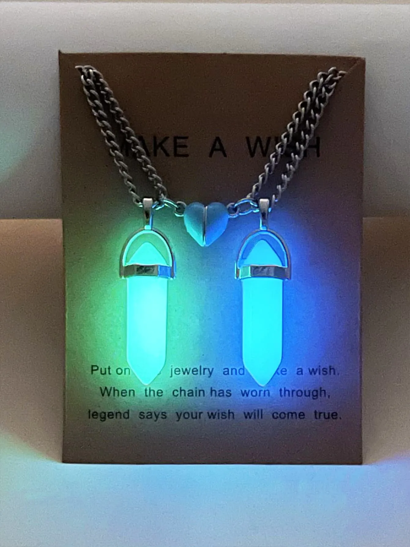 2pcs Couple Magnetic Geometric Charm Glow in the Dark Necklace