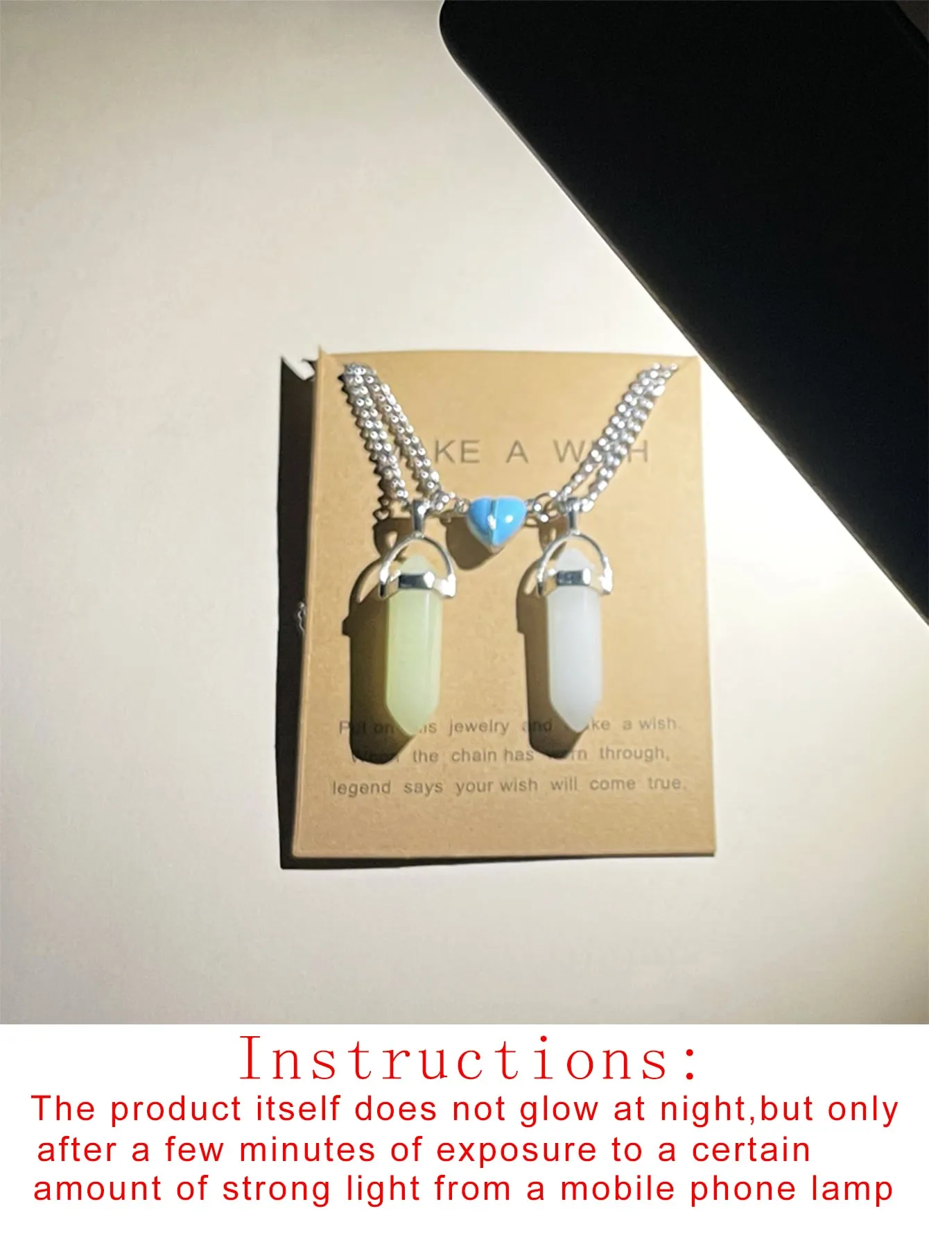 2pcs Couple Magnetic Geometric Charm Glow in the Dark Necklace