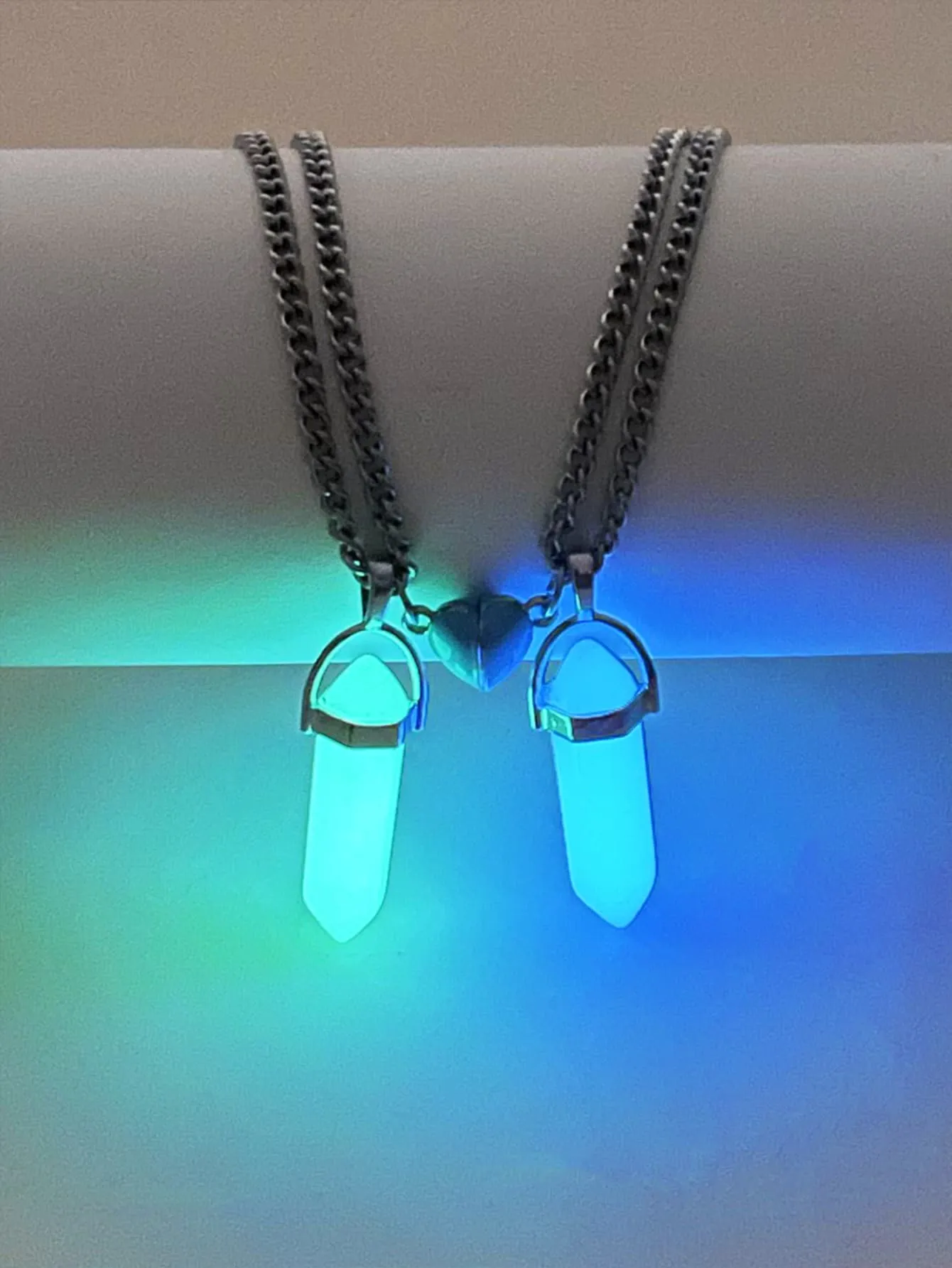 2pcs Couple Magnetic Geometric Charm Glow in the Dark Necklace