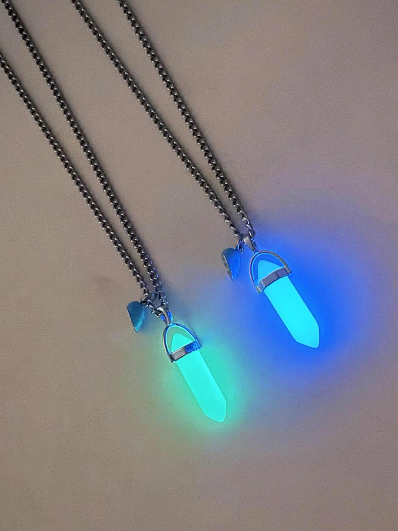 2pcs Couple Magnetic Geometric Charm Glow in the Dark Necklace