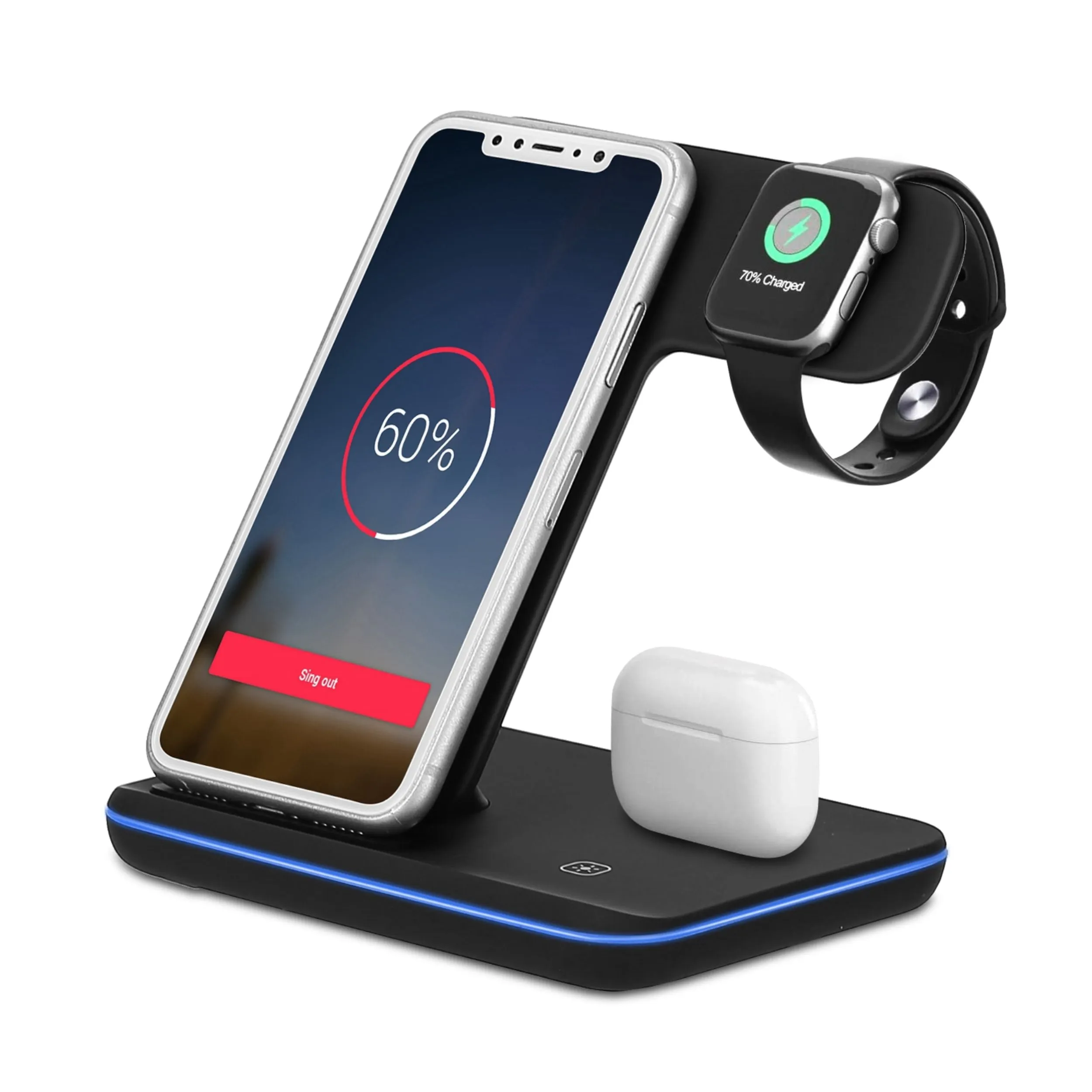 3-in-1 Wireless Charger Stand: Fast Charging Station for iWatch, AirPods, iPhone - 15W