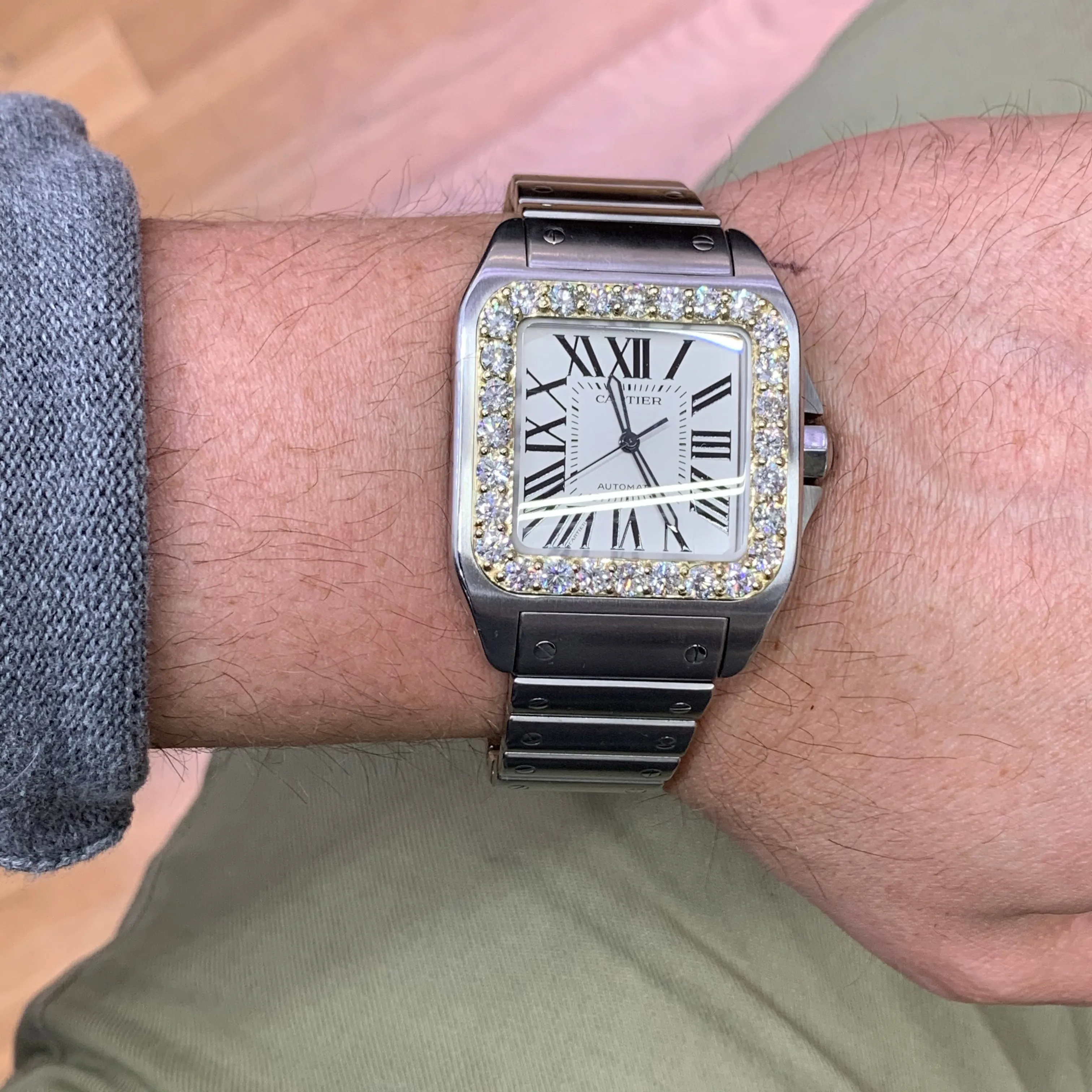 42mm Cartier Santos de Cartier Watch with XXL Diamond Bezel (large model, custom two-tone)