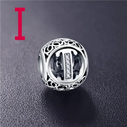 ANFASNI Authentic 925 Sterling Silver Vintage Clear Letter Bead Charms Fit Original Pandora Women Charm Bracelets Silver Jewelry