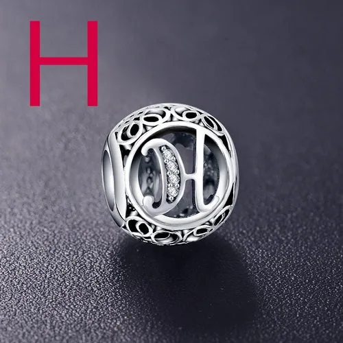 ANFASNI Authentic 925 Sterling Silver Vintage Clear Letter Bead Charms Fit Original Pandora Women Charm Bracelets Silver Jewelry