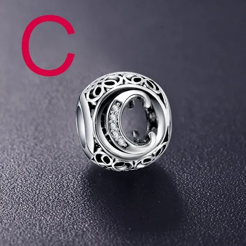 ANFASNI Authentic 925 Sterling Silver Vintage Clear Letter Bead Charms Fit Original Pandora Women Charm Bracelets Silver Jewelry