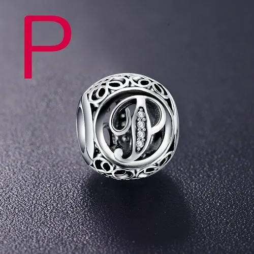 ANFASNI Authentic 925 Sterling Silver Vintage Clear Letter Bead Charms Fit Original Pandora Women Charm Bracelets Silver Jewelry