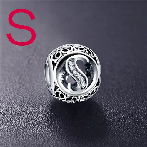 ANFASNI Authentic 925 Sterling Silver Vintage Clear Letter Bead Charms Fit Original Pandora Women Charm Bracelets Silver Jewelry