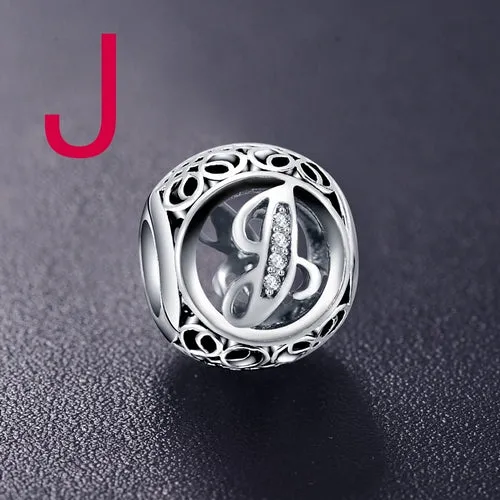 ANFASNI Authentic 925 Sterling Silver Vintage Clear Letter Bead Charms Fit Original Pandora Women Charm Bracelets Silver Jewelry