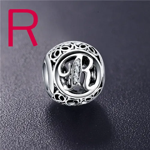 ANFASNI Authentic 925 Sterling Silver Vintage Clear Letter Bead Charms Fit Original Pandora Women Charm Bracelets Silver Jewelry