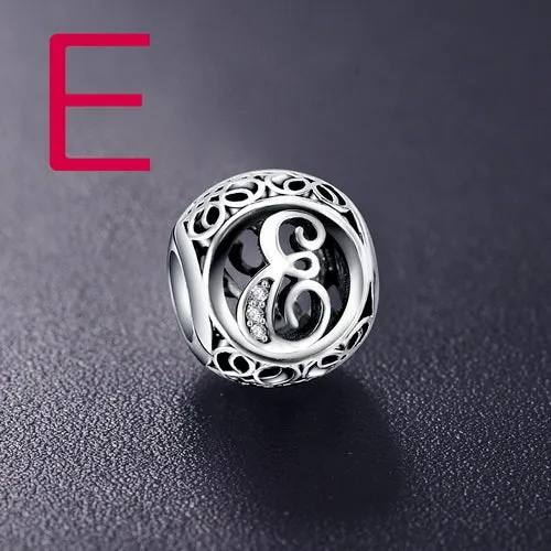 ANFASNI Authentic 925 Sterling Silver Vintage Clear Letter Bead Charms Fit Original Pandora Women Charm Bracelets Silver Jewelry