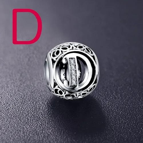 ANFASNI Authentic 925 Sterling Silver Vintage Clear Letter Bead Charms Fit Original Pandora Women Charm Bracelets Silver Jewelry