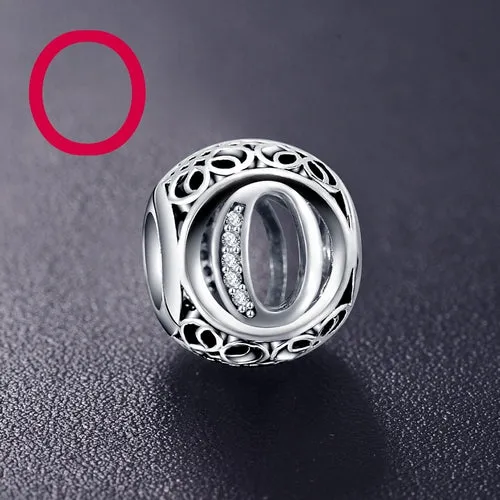 ANFASNI Authentic 925 Sterling Silver Vintage Clear Letter Bead Charms Fit Original Pandora Women Charm Bracelets Silver Jewelry