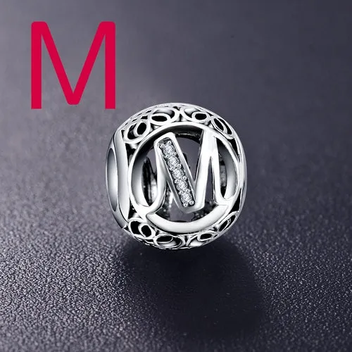 ANFASNI Authentic 925 Sterling Silver Vintage Clear Letter Bead Charms Fit Original Pandora Women Charm Bracelets Silver Jewelry