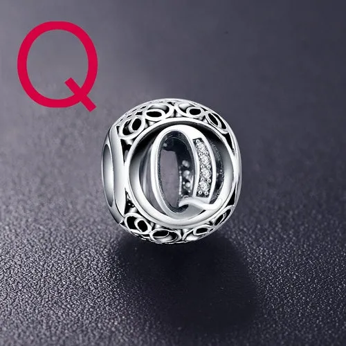 ANFASNI Authentic 925 Sterling Silver Vintage Clear Letter Bead Charms Fit Original Pandora Women Charm Bracelets Silver Jewelry