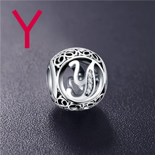 ANFASNI Authentic 925 Sterling Silver Vintage Clear Letter Bead Charms Fit Original Pandora Women Charm Bracelets Silver Jewelry