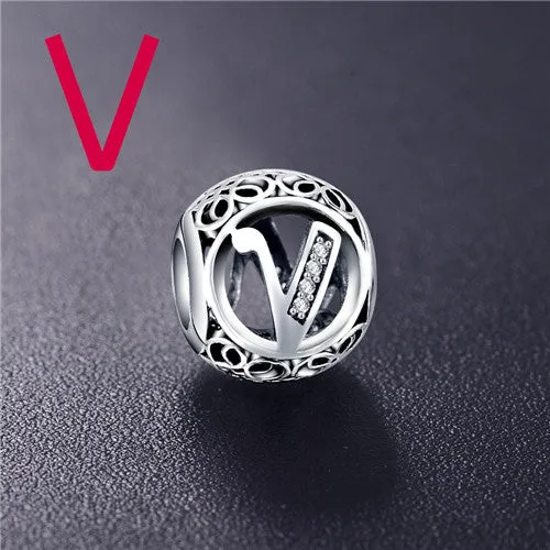 ANFASNI Authentic 925 Sterling Silver Vintage Clear Letter Bead Charms Fit Original Pandora Women Charm Bracelets Silver Jewelry