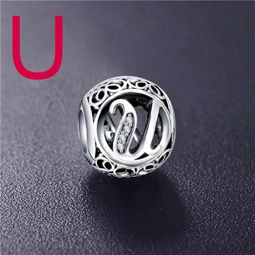 ANFASNI Authentic 925 Sterling Silver Vintage Clear Letter Bead Charms Fit Original Pandora Women Charm Bracelets Silver Jewelry