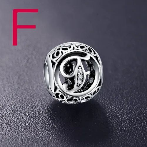 ANFASNI Authentic 925 Sterling Silver Vintage Clear Letter Bead Charms Fit Original Pandora Women Charm Bracelets Silver Jewelry