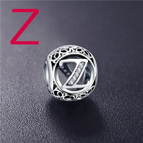 ANFASNI Authentic 925 Sterling Silver Vintage Clear Letter Bead Charms Fit Original Pandora Women Charm Bracelets Silver Jewelry