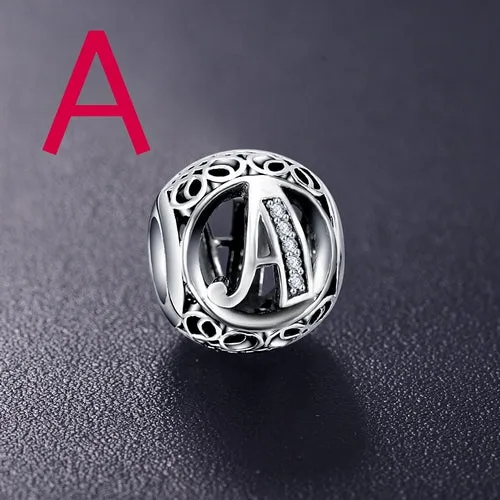 ANFASNI Authentic 925 Sterling Silver Vintage Clear Letter Bead Charms Fit Original Pandora Women Charm Bracelets Silver Jewelry