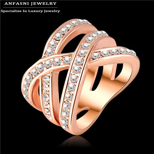 ANFASNI Latest Design Brand Ring Silver Color Genuine SWA Stellux Austrian Crystal Luxury Ring For Women Ri-HQ0120-b