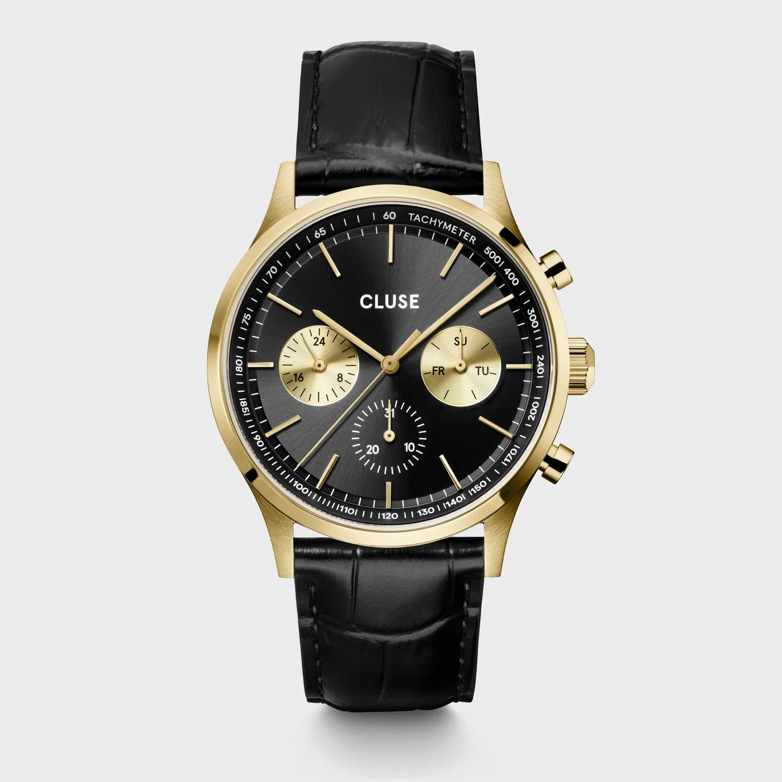 Anthéor Multifunction Watch Leather, Black, Gold Colour