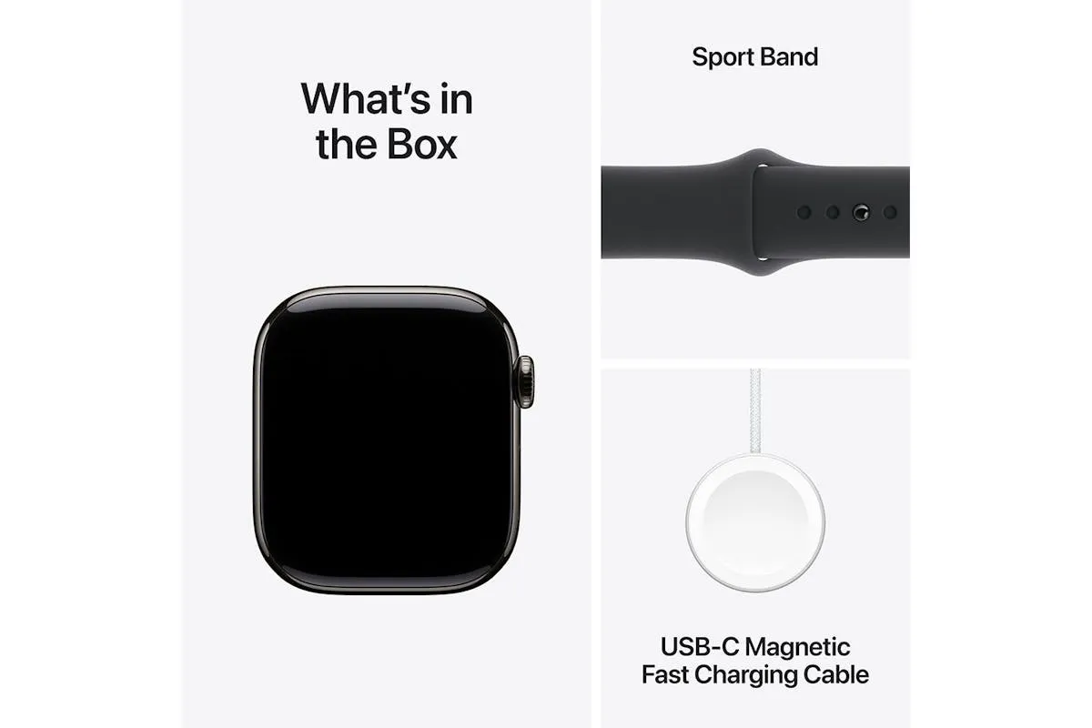 Apple Watch Series 10 GPS   Cellular | 42mm | Slate Titanium Case with Black Sport Band M/L