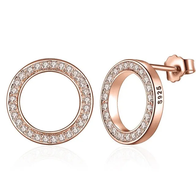 BAMOER Forever Clear CZ 925 Sterling Silver Circle Round Stud Earrings with Cubic Zirconia Fine Jewelry Bijoux PAS437