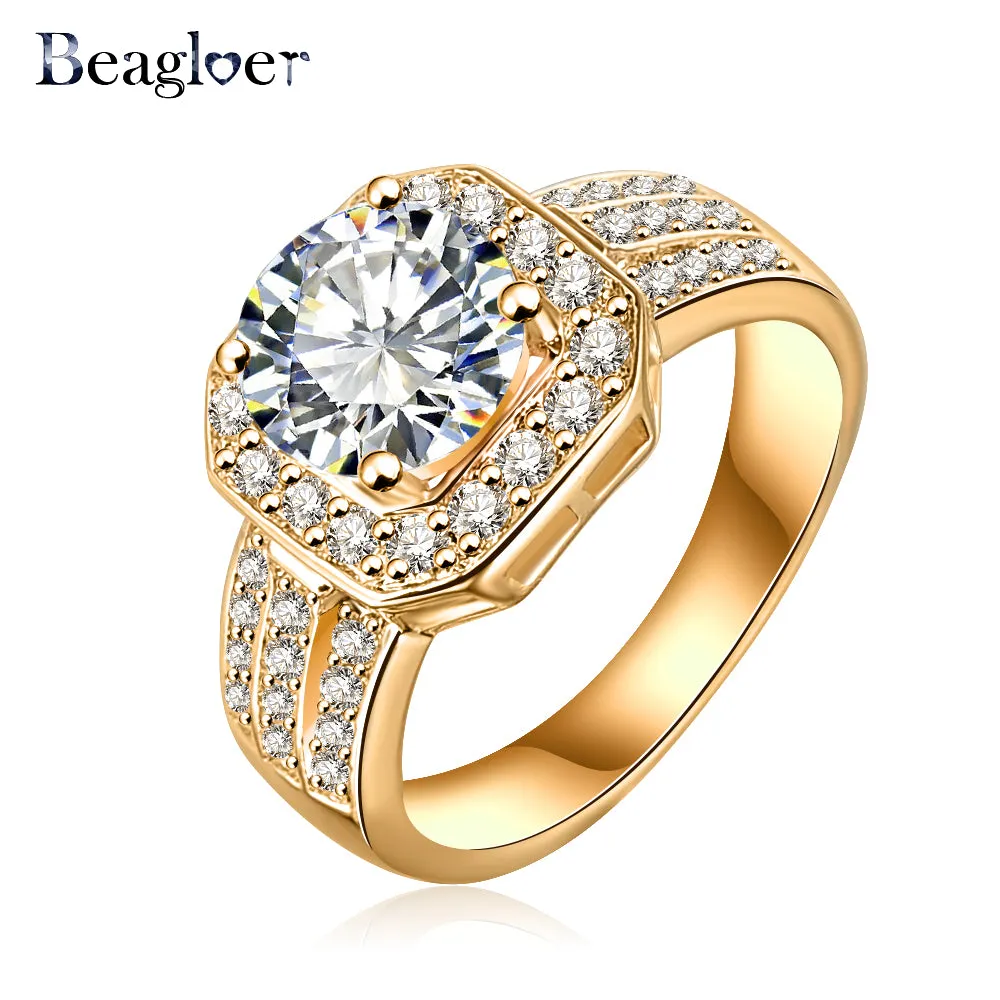 Beagloer Top Sale 2016 New Trendy Ring Gold  Square Shape AAA Cubic Zircon Brand Ring Fine Jewelry Women Rings CRI0015-C