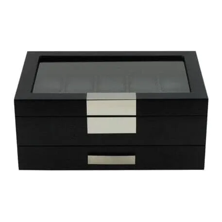 Black Wooden Watch Box for 10 Watches with a Drawer