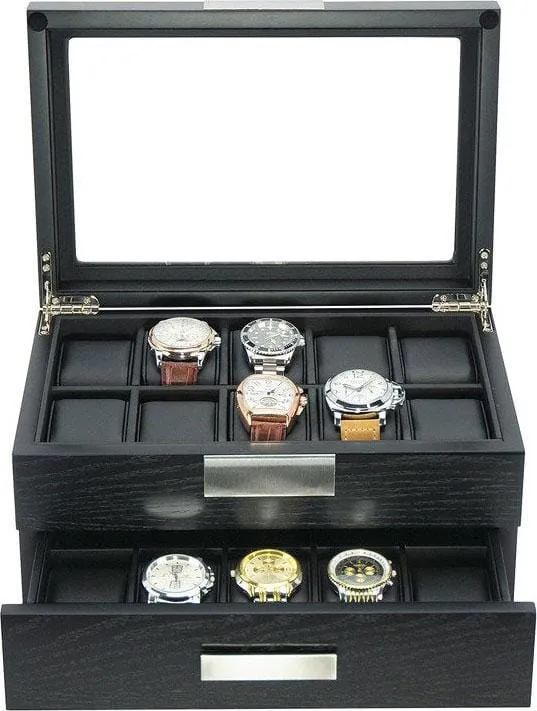 Black Wooden Watch Box for 20 Watches