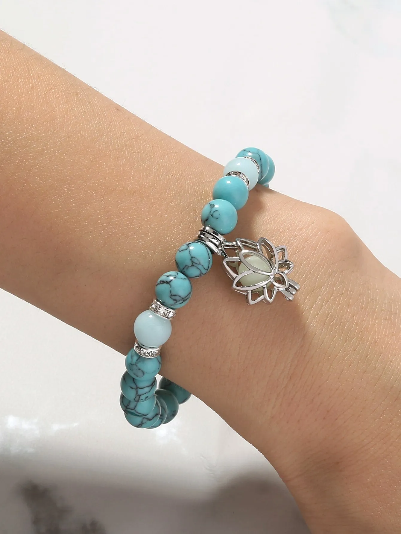 Blue Flower Glow In The Dark Bead Decor Bracelet Boho Crafted Creative Beads