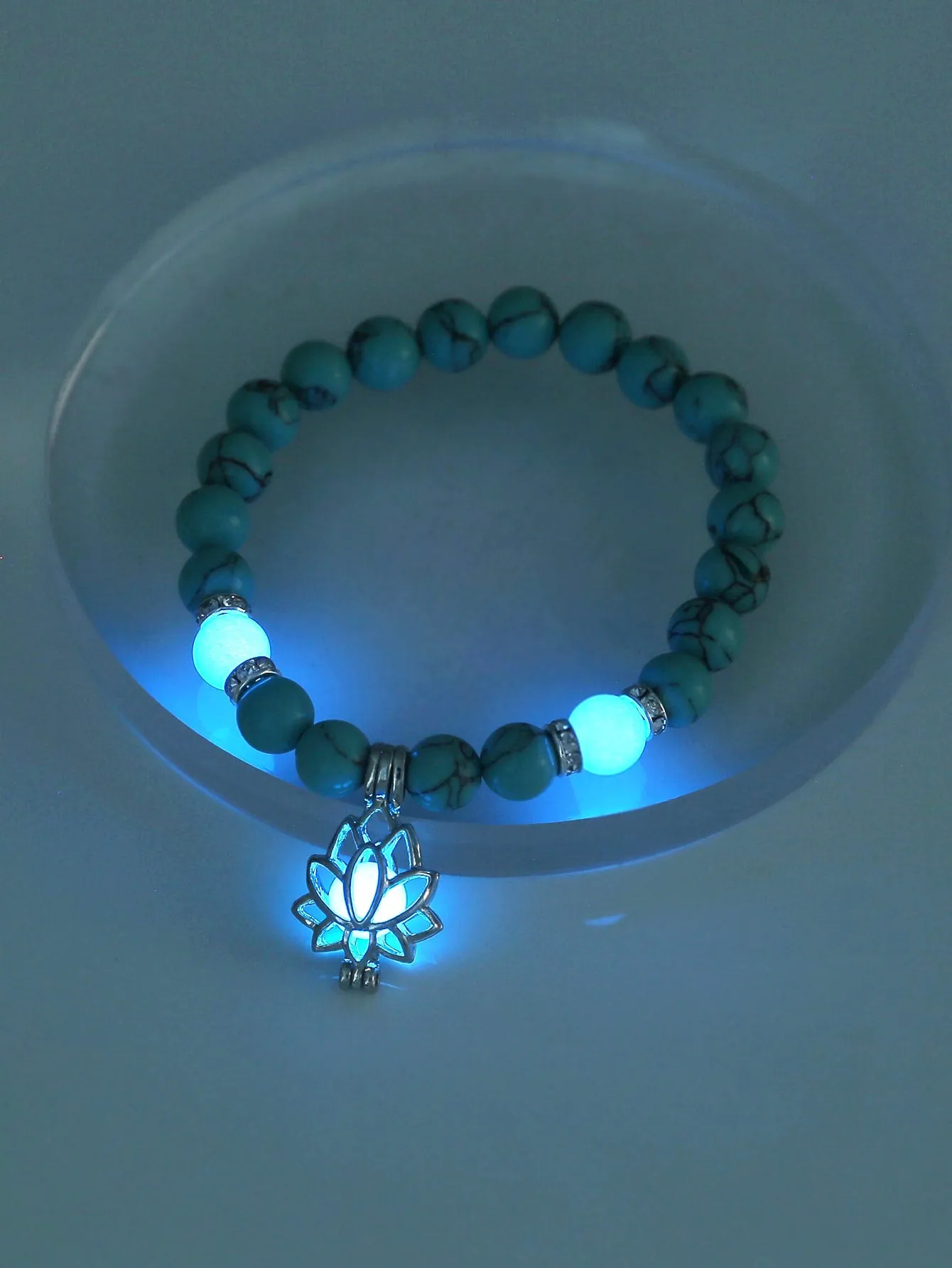 Blue Flower Glow In The Dark Bead Decor Bracelet Boho Crafted Creative Beads