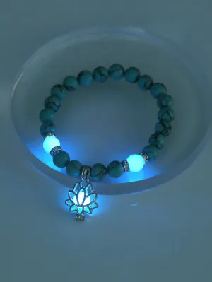 Blue Flower Glow In The Dark Bead Decor Bracelet Boho Crafted Creative Beads