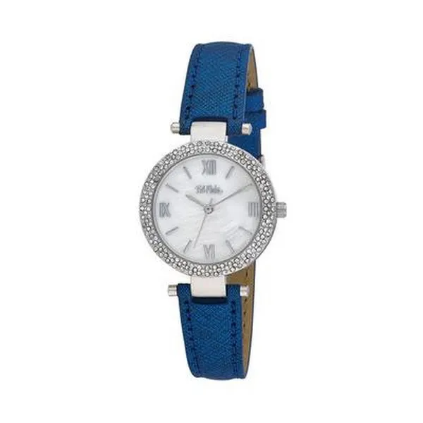 Bob Mackie Women’s Blue Polyurethane Strap Glitz Mop Dial Watch, 30mm