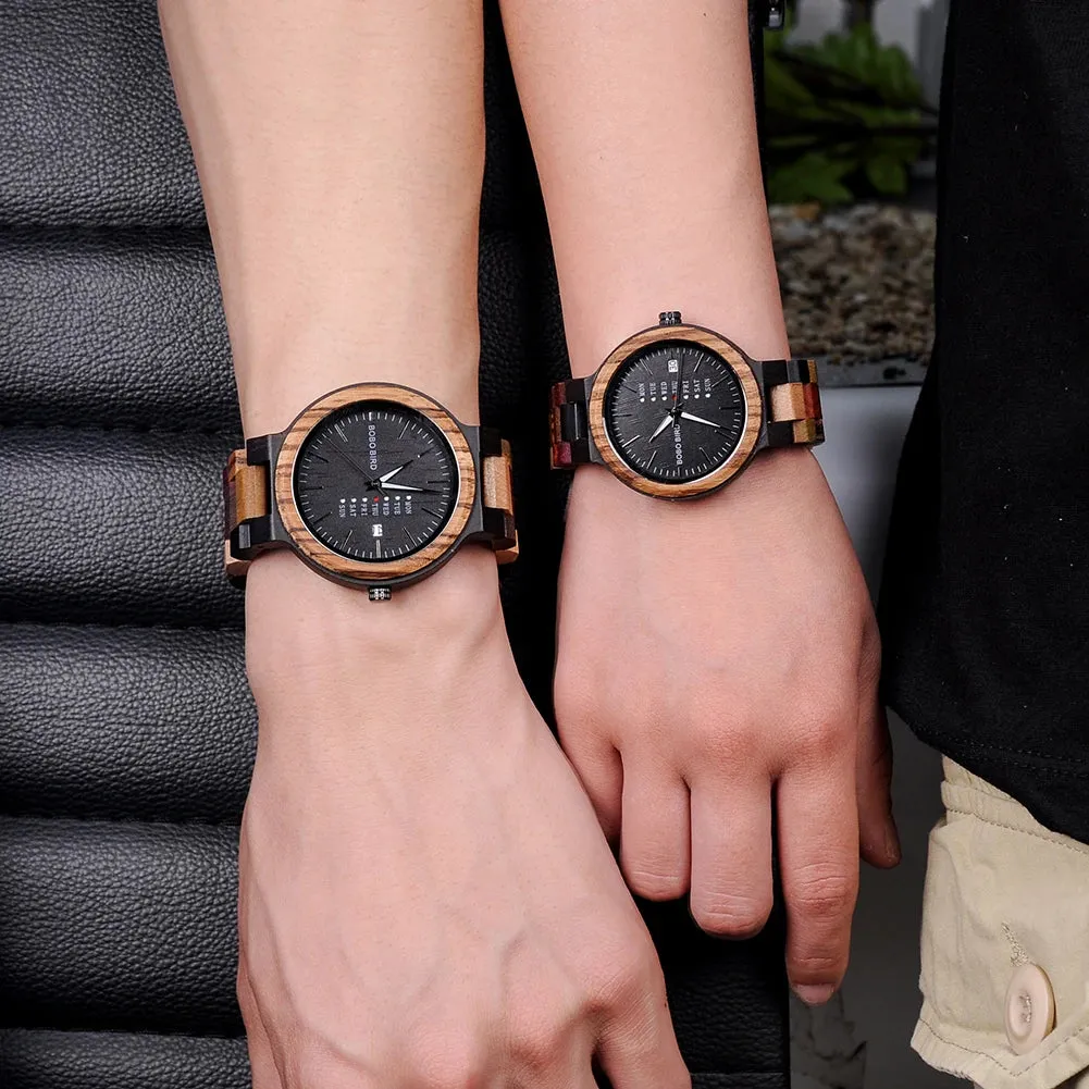 BOBOBIRD Customized Real Wood Couples Quartz Timepiece Set