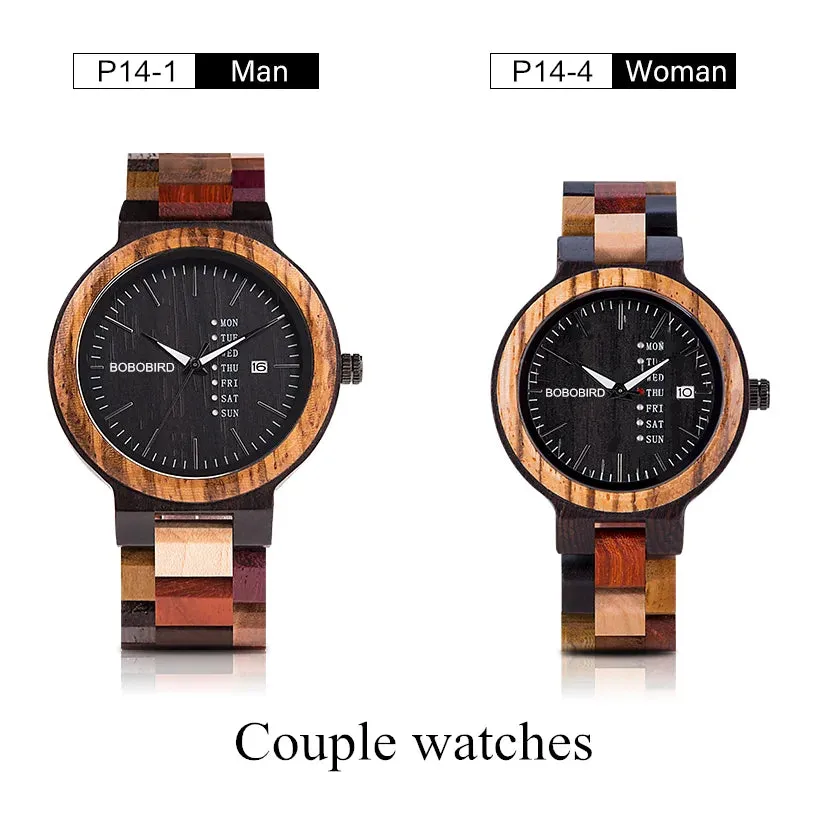 BOBOBIRD Customized Real Wood Couples Quartz Timepiece Set