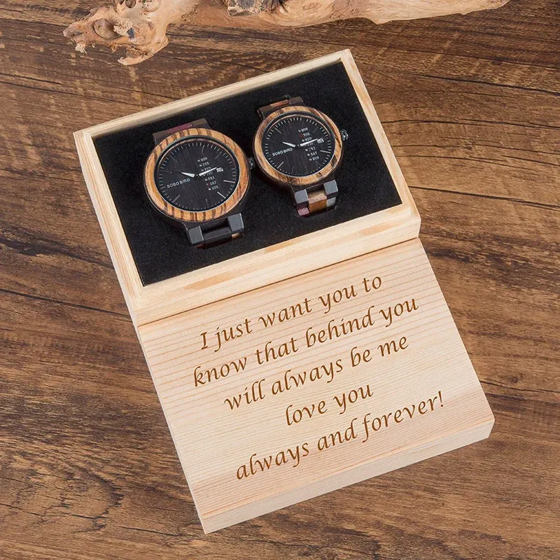 BOBOBIRD Customized Real Wood Couples Quartz Timepiece Set