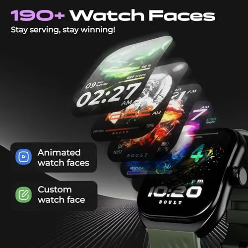 Boult Newly Launched Trail Smart Watch 2.01'' 3D Curved HD Display, BT Calling, Working Crown, 190 Watchfaces, 500 Nits Brightness, AI Voice Assistant, SpO2 Monitoring, 120  Sports Mode (Jade Green)