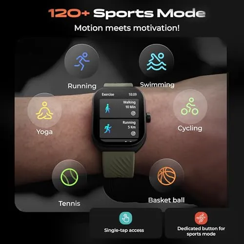 Boult Newly Launched Trail Smart Watch 2.01'' 3D Curved HD Display, BT Calling, Working Crown, 190 Watchfaces, 500 Nits Brightness, AI Voice Assistant, SpO2 Monitoring, 120  Sports Mode (Jade Green)