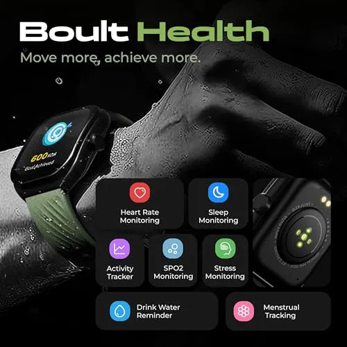 Boult Newly Launched Trail Smart Watch 2.01'' 3D Curved HD Display, BT Calling, Working Crown, 190 Watchfaces, 500 Nits Brightness, AI Voice Assistant, SpO2 Monitoring, 120  Sports Mode (Jade Green)