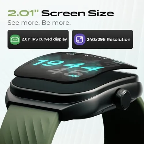 Boult Newly Launched Trail Smart Watch 2.01'' 3D Curved HD Display, BT Calling, Working Crown, 190 Watchfaces, 500 Nits Brightness, AI Voice Assistant, SpO2 Monitoring, 120  Sports Mode (Jade Green)