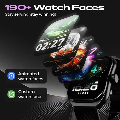 Boult Newly Launched Trail Smart Watch 2.01'' 3D Curved HD Display, BT Calling, Working Crown, 190 Watchfaces, 500 Nits Brightness, AI Voice Assistant, SpO2 Monitoring, 120  Sports Mode (Raven Black)