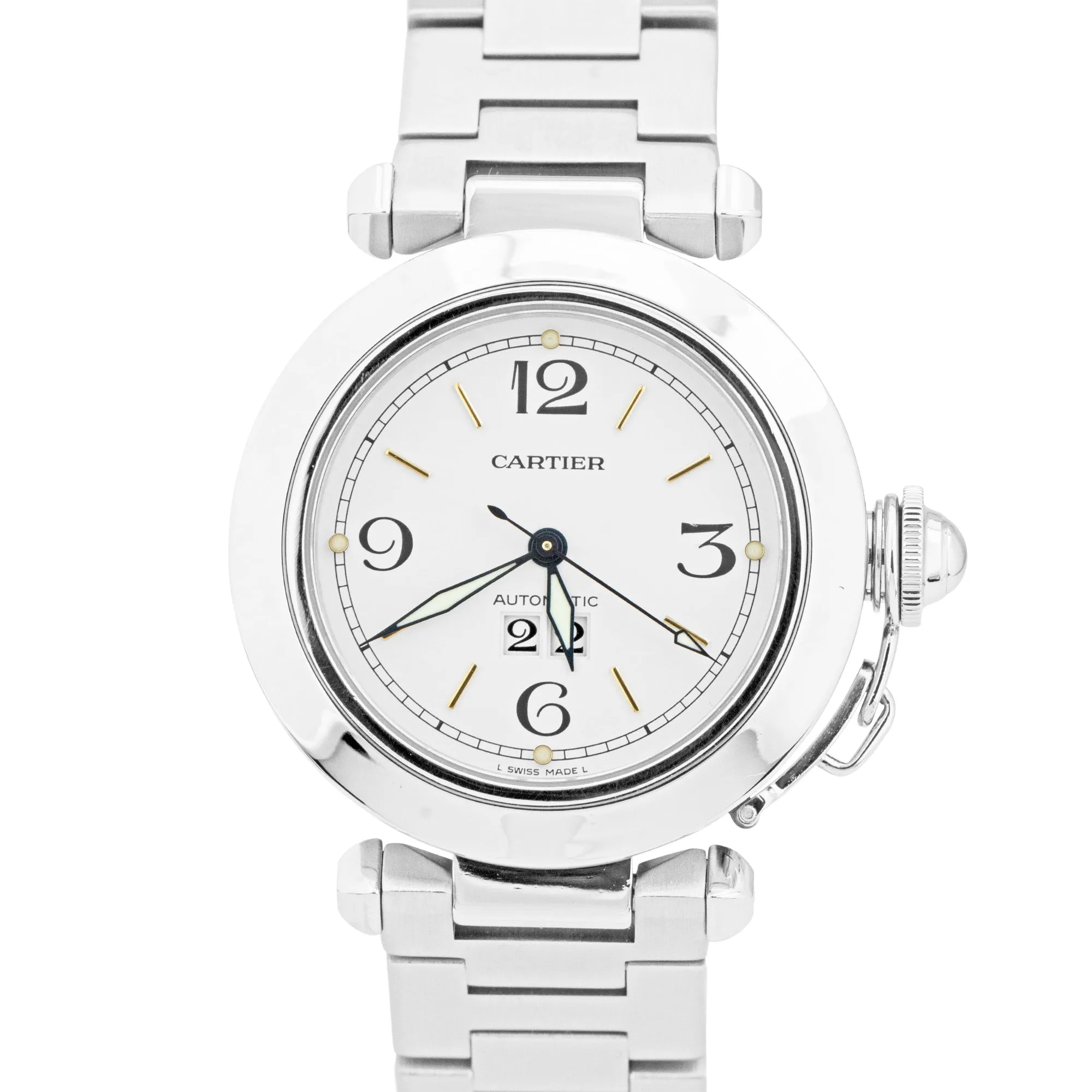 Cartier Pasha White Arabic 35mm Stainless Steel Automatic Date Watch 2475