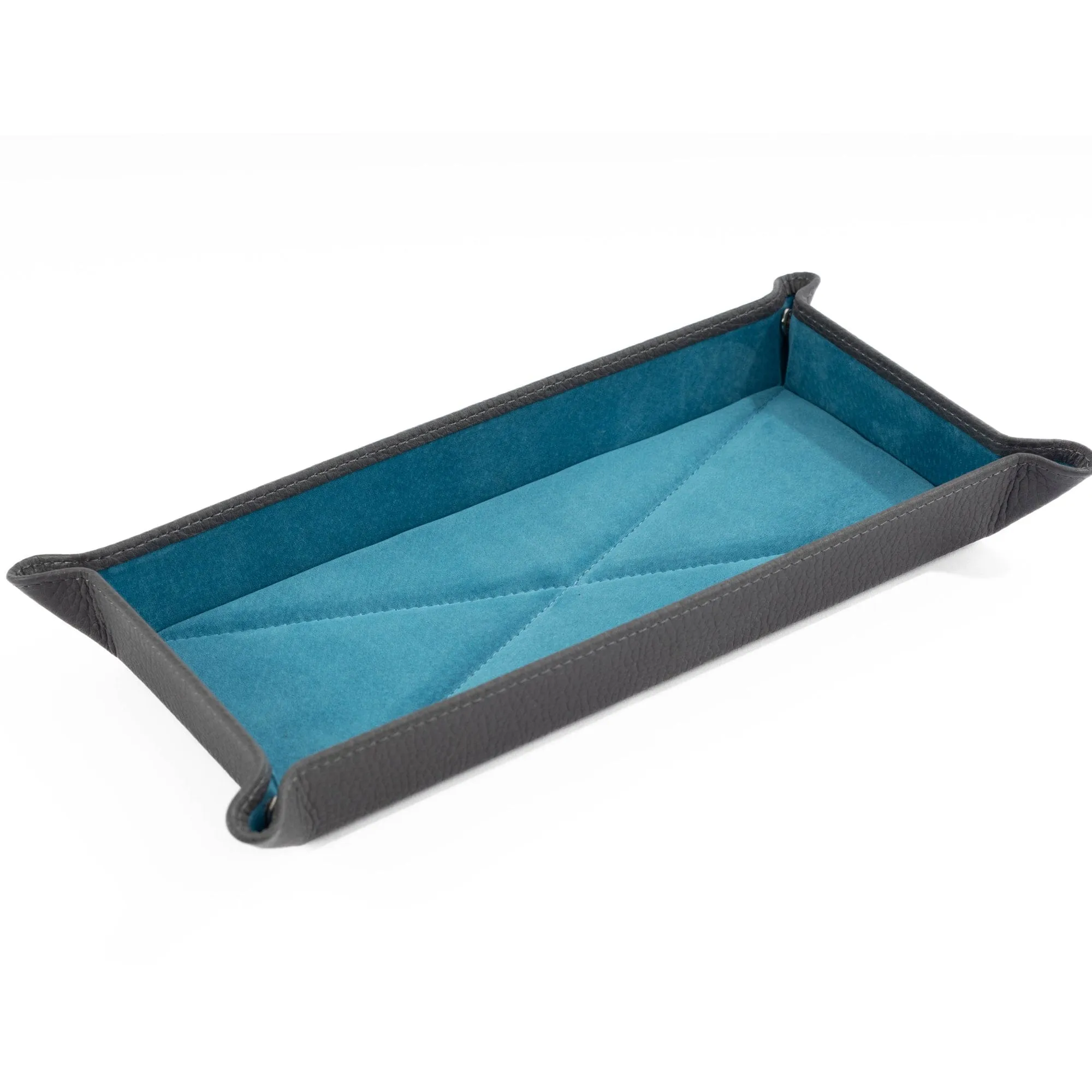 Dark Grey Leather & Cobalt Suede Large Travel Tray