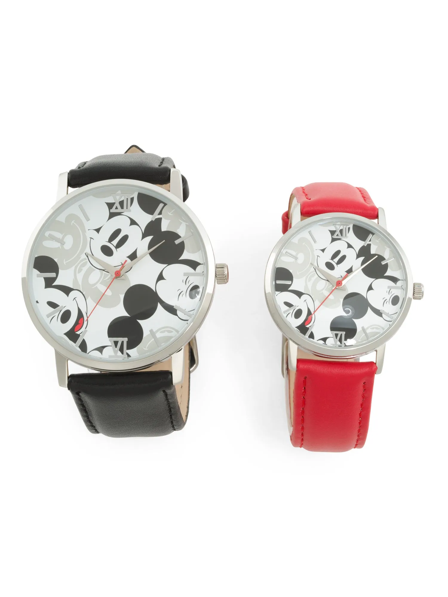 Disney Mickey & Minnie Mouse Watch for Couple His and Hers Red & Black Leather Strap Watches Box Set