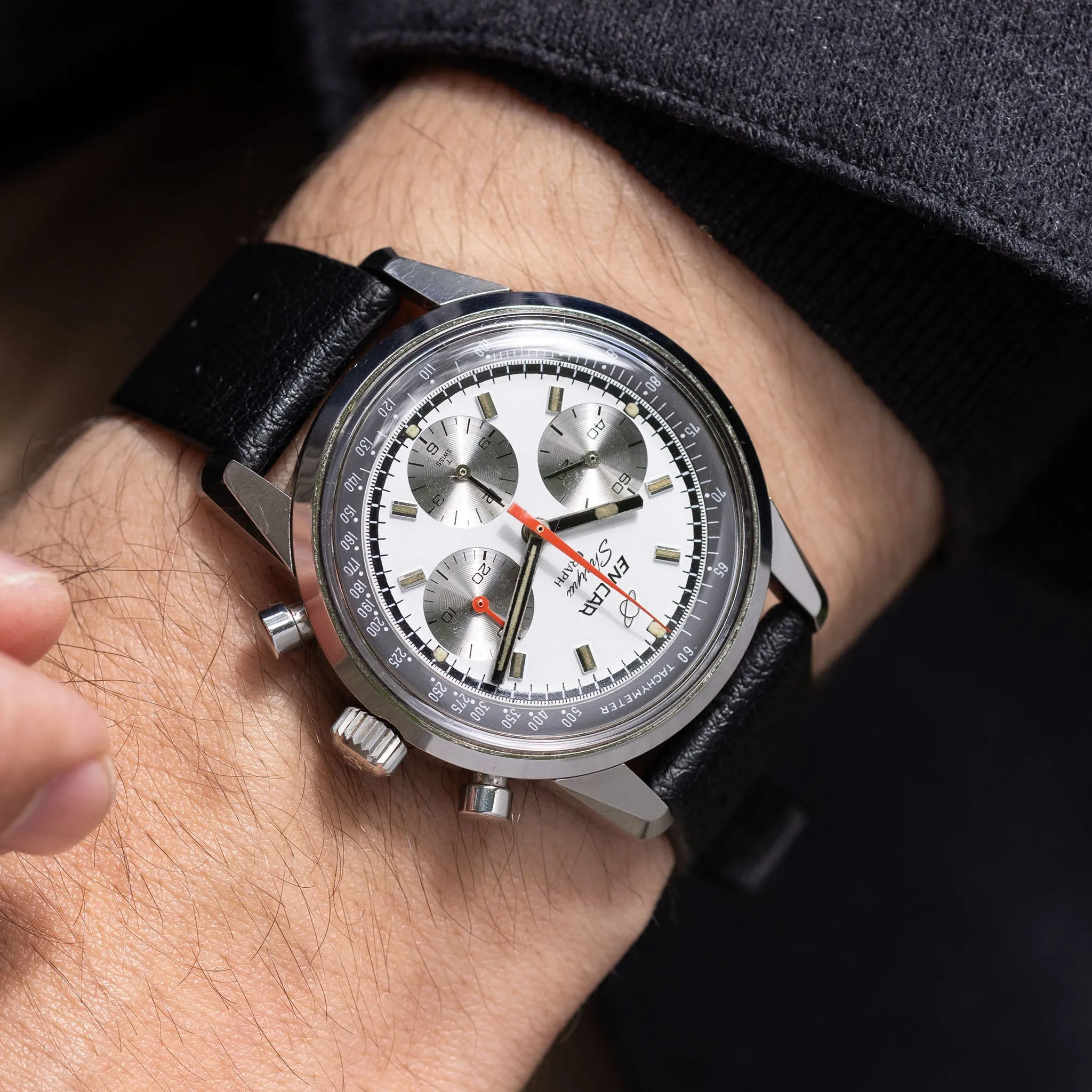 Enicar Sherpa Graph Mk4 White Dial Chronograph Ref 072-02-01