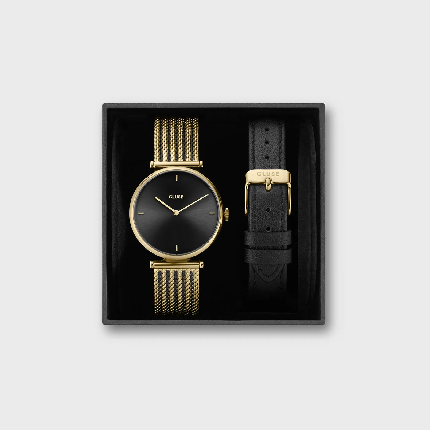 Gift Box Triomphe Mesh, Gold Colour & Black Leather Strap